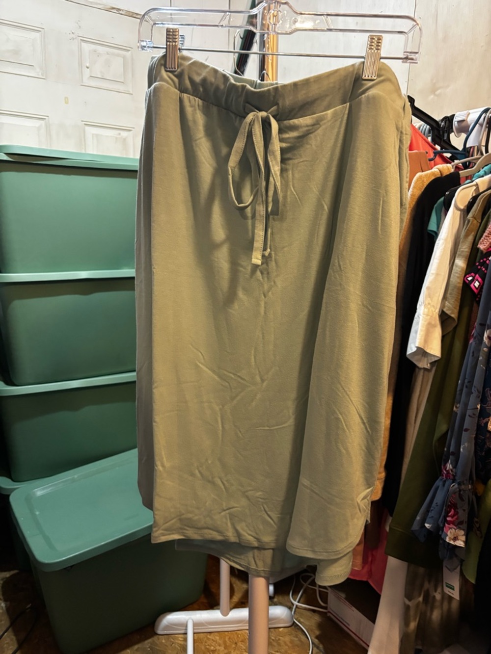 Zenana Outfitters Olive Green Drawstring Midi Skirt